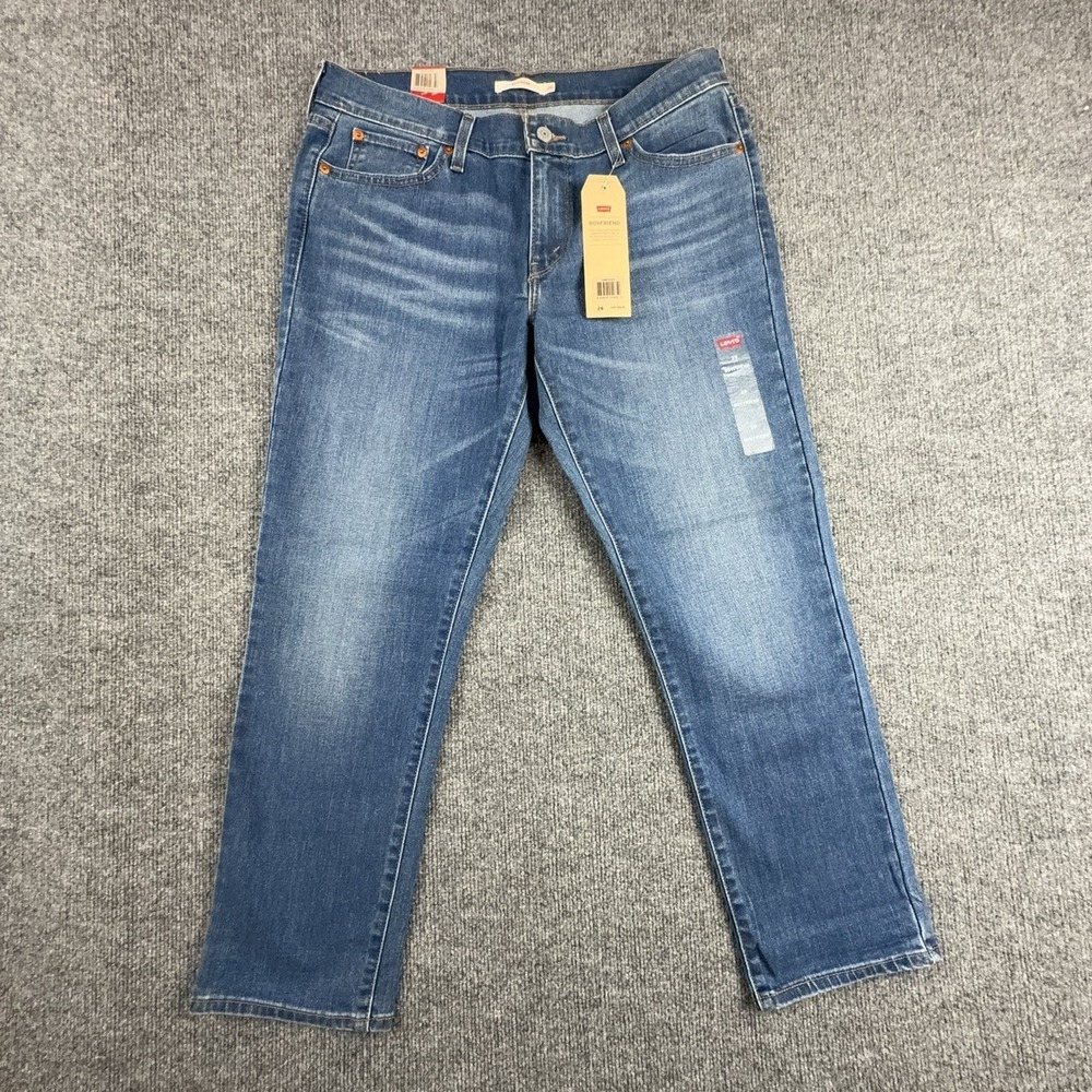 Levi's Boyfriend Jeans Womens 29 Medium Wash Blue Mid Rise Relaxed Stretch Denim